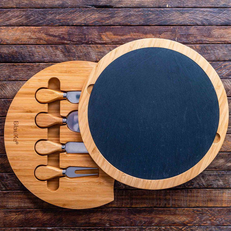 BlauKe Bamboo Cheese Board And Knife Set 12" Swiveling Charcuterie